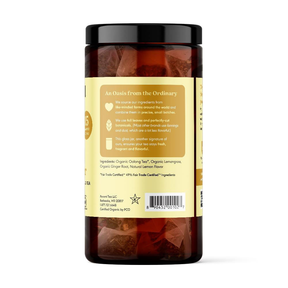 Paromi Organic Lemon Ginger Oolong Tea, 15 Count, 6-Pack
