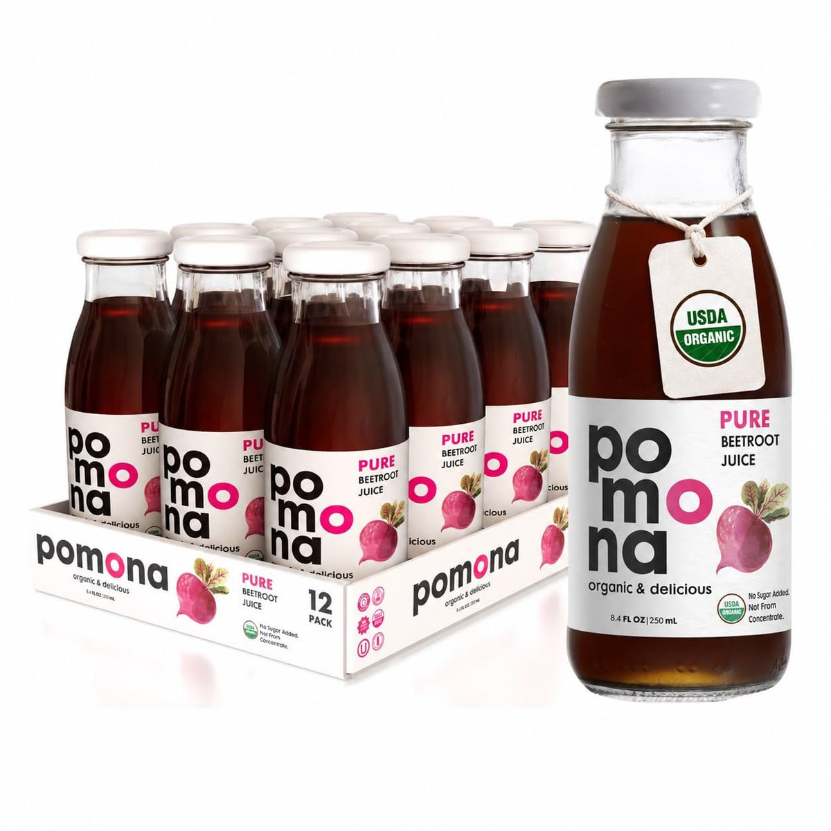 Pomona Organic Cold-Pressed Pure Juice, 8.4 oz, 12-Pack