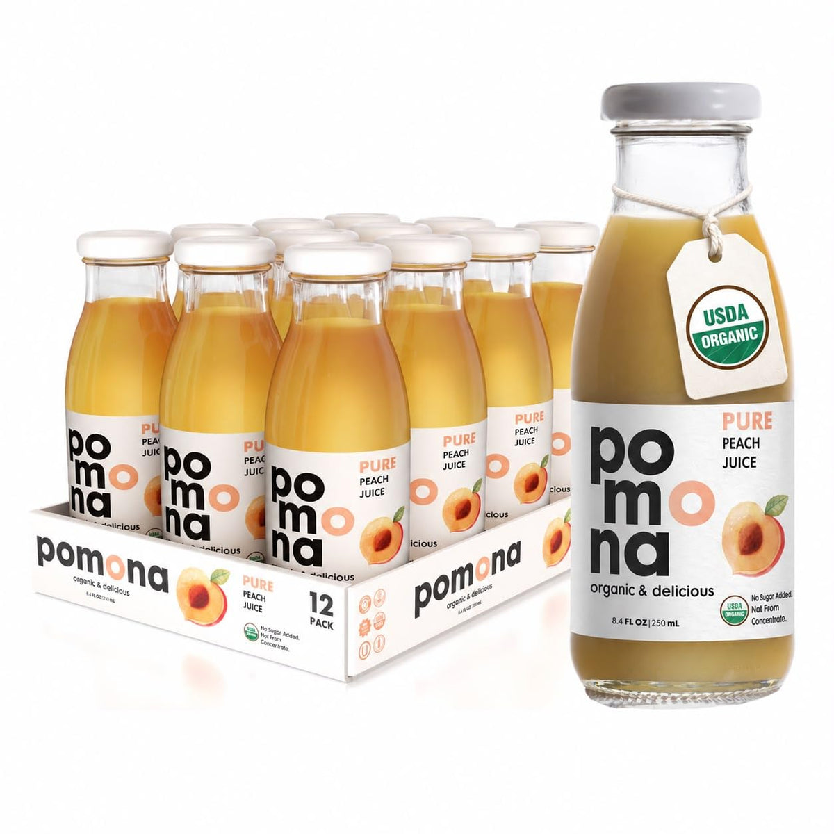 Pomona Organic Cold-Pressed Pure Juice, 8.4 oz, 12-Pack