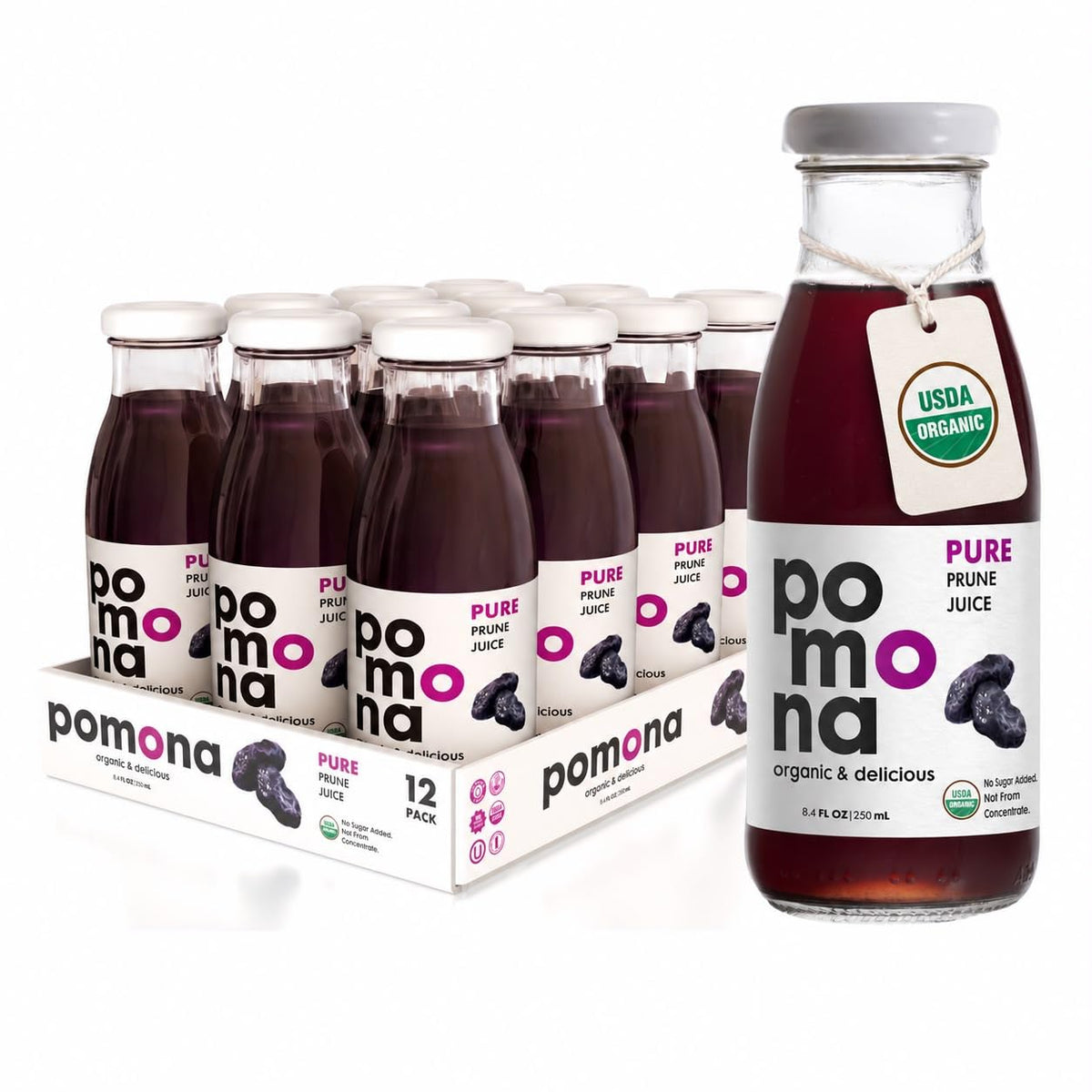 Pomona Organic Cold-Pressed Pure Juice, 8.4 oz, 12-Pack