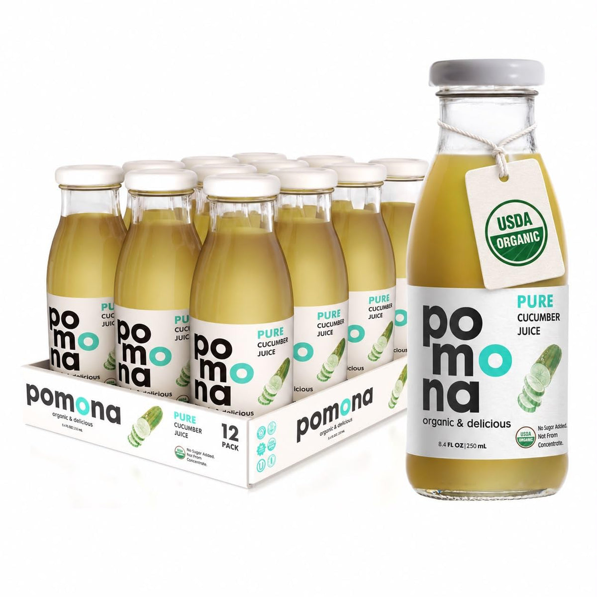Pomona Organic Cold-Pressed Pure Juice, 8.4 oz, 12-Pack