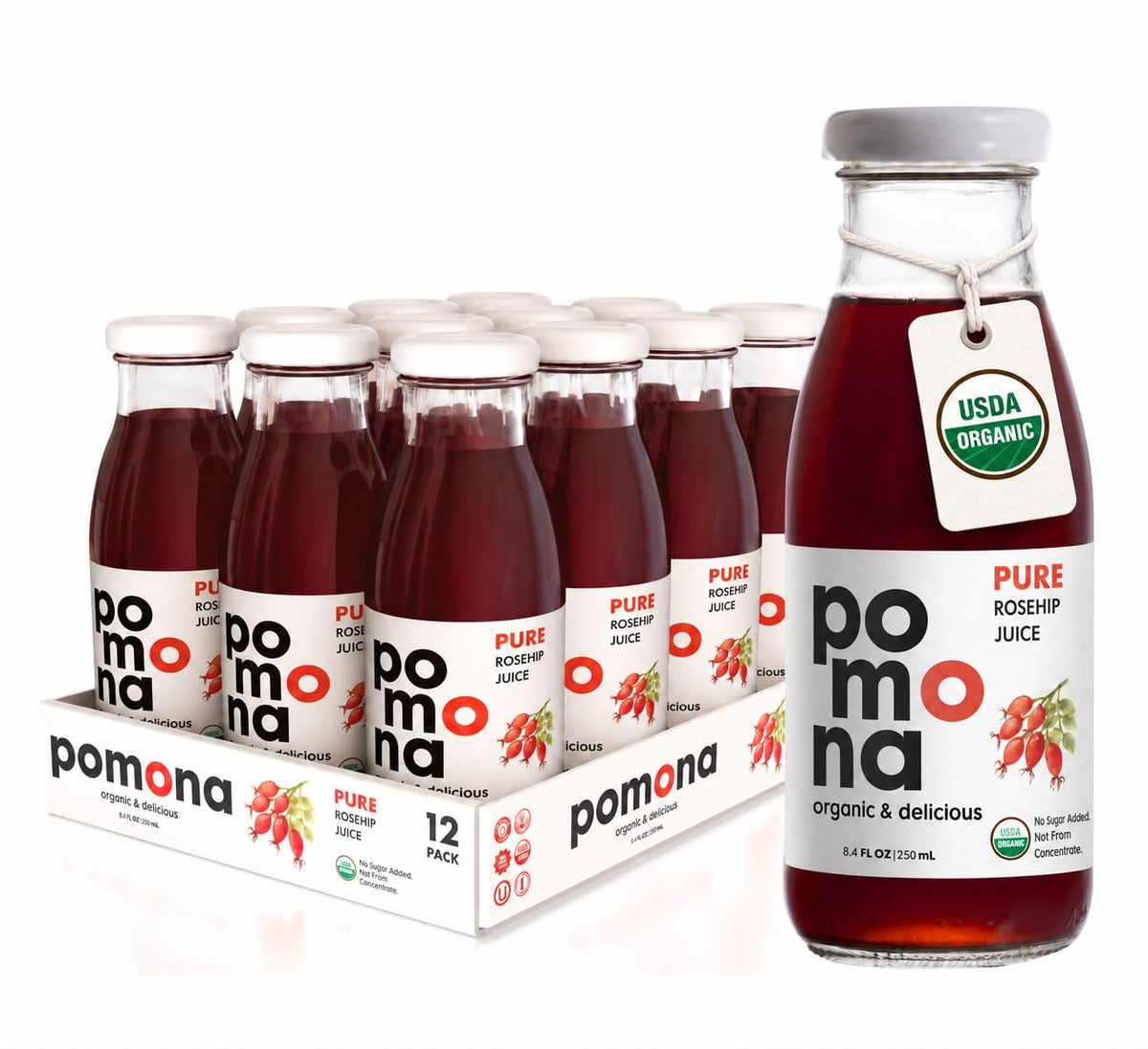 Pomona Organic Cold-Pressed Pure Juice, 8.4 oz, 12-Pack