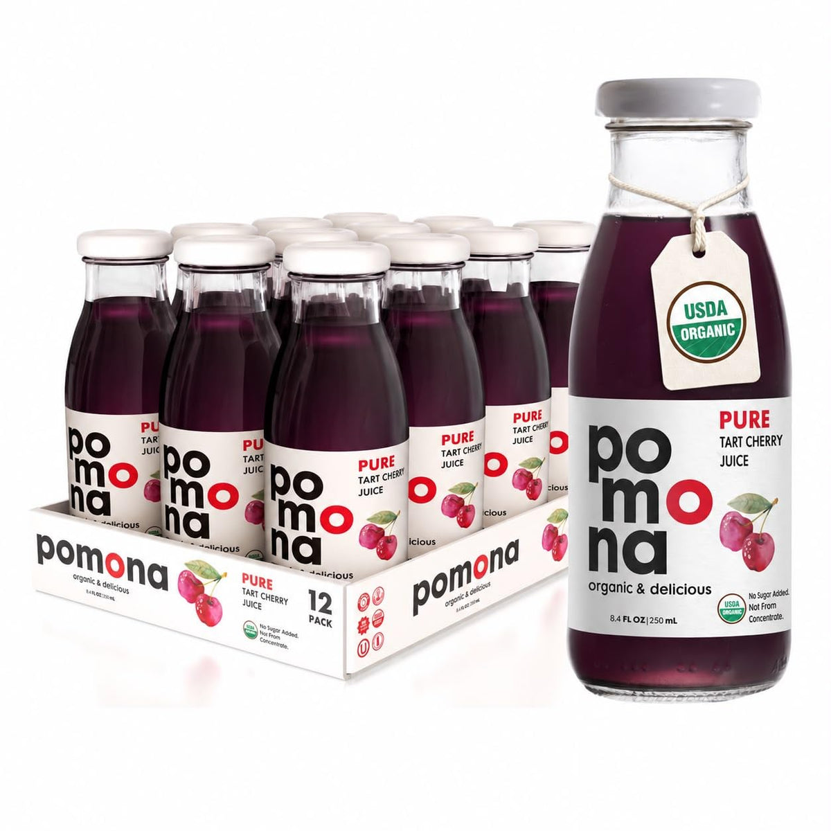 Pomona Organic Cold-Pressed Pure Juice, 8.4 oz, 12-Pack