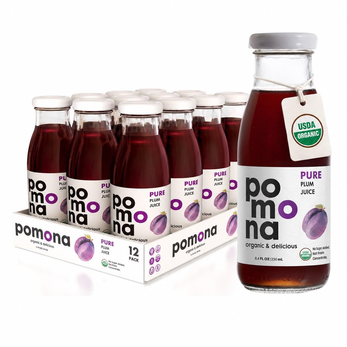 Pomona Organic Cold-Pressed Pure Juice, 8.4 oz, 12-Pack