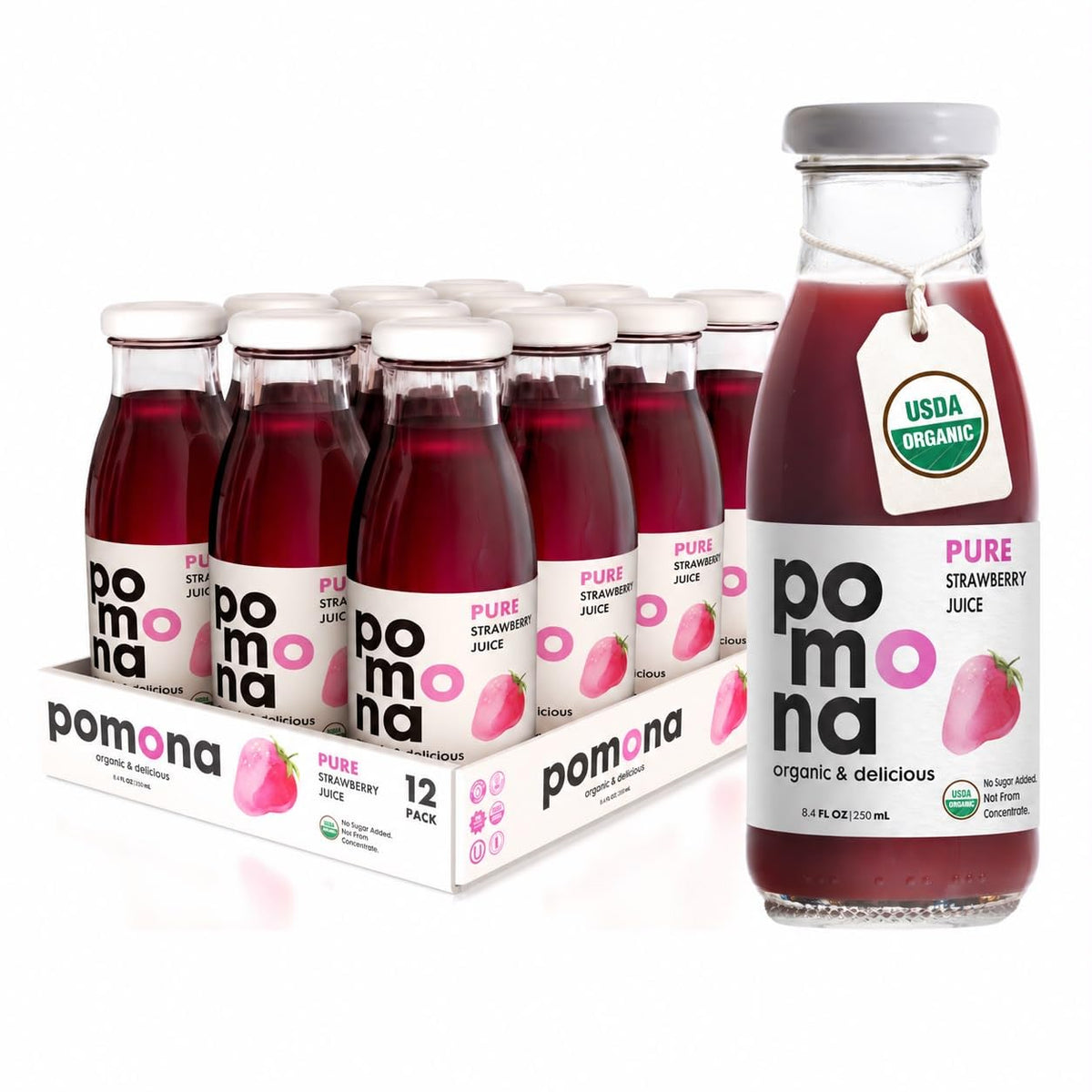 Pomona Organic Cold-Pressed Pure Juice, 8.4 oz, 12-Pack