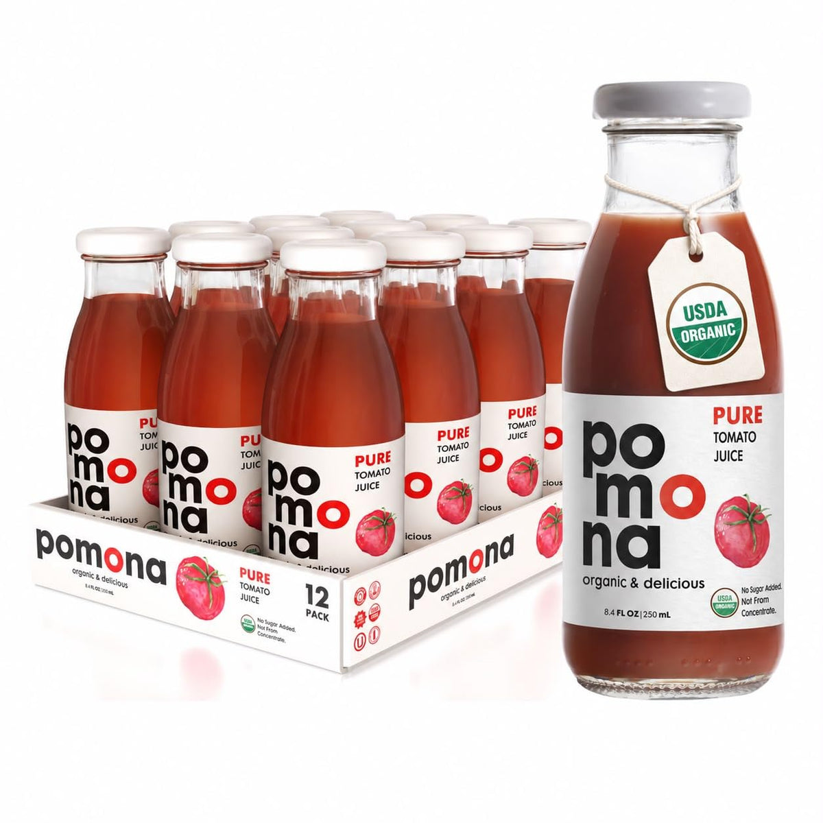 Pomona Organic Cold-Pressed Pure Juice, 8.4 oz, 12-Pack