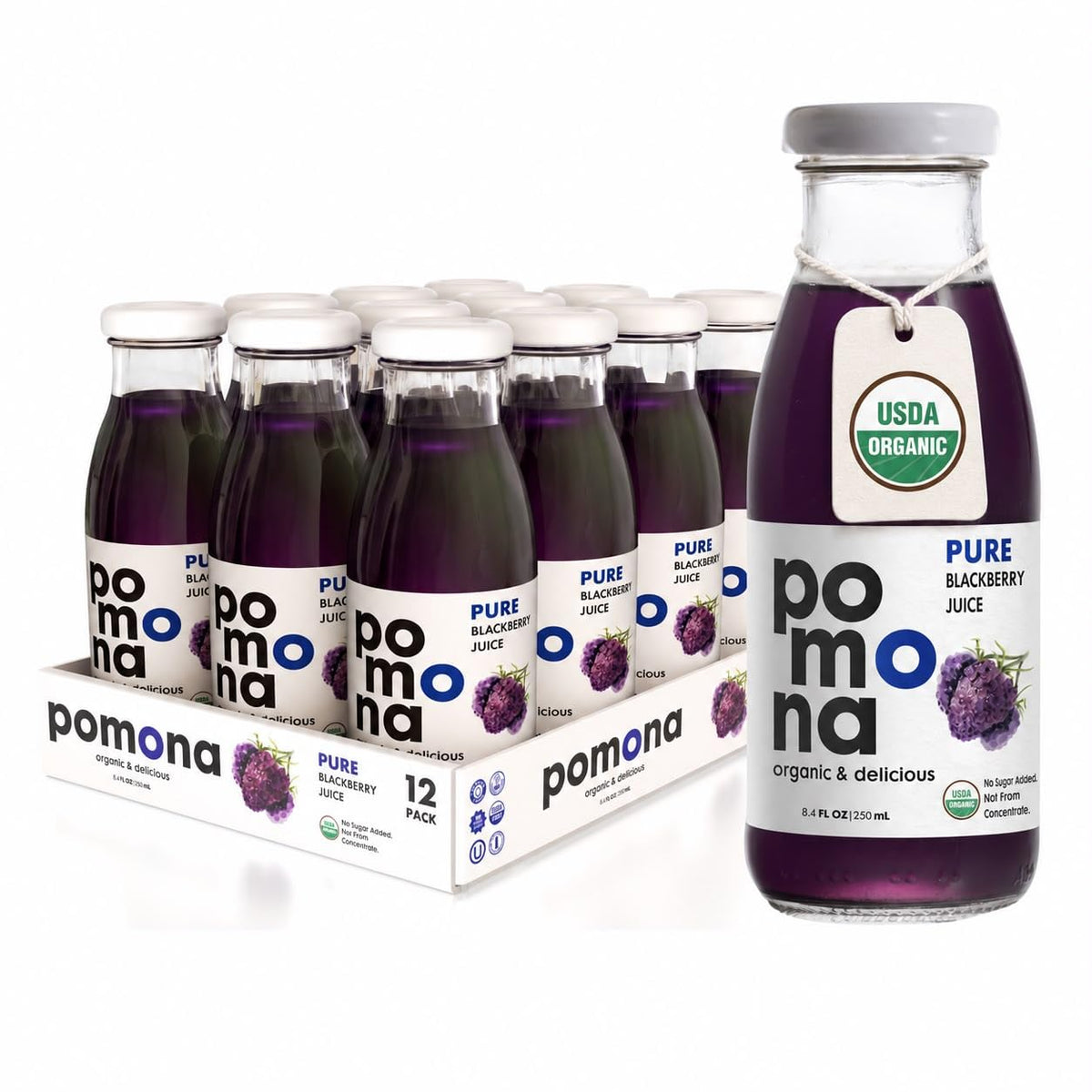 Pomona Organic Cold-Pressed Pure Juice, 8.4 oz, 12-Pack