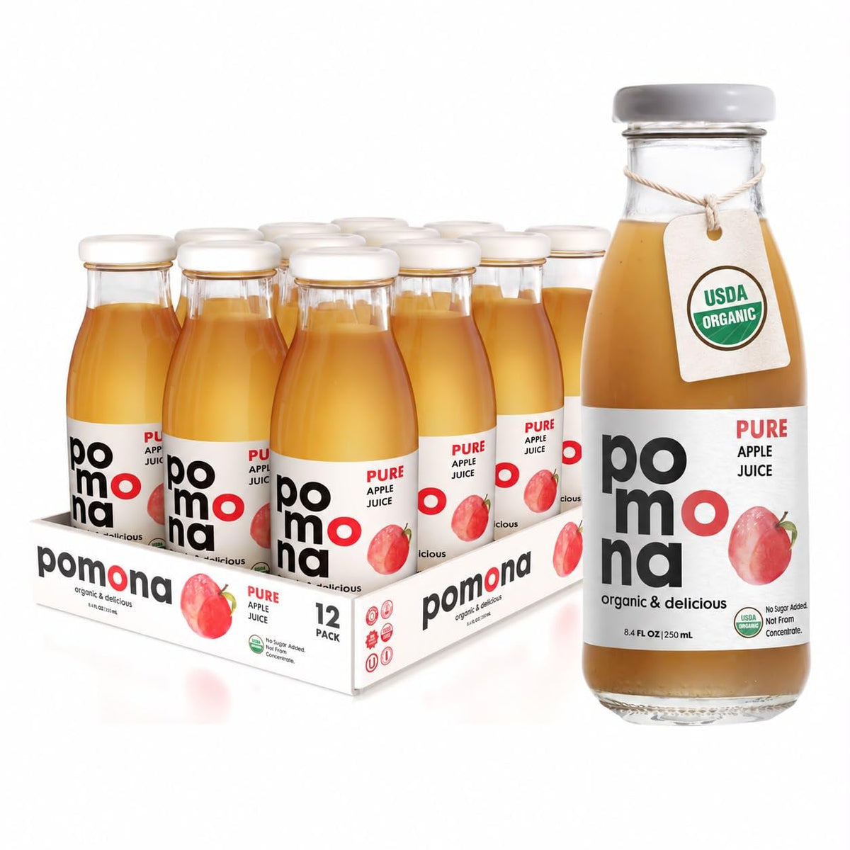 Pomona Organic Cold-Pressed Pure Juice, 8.4 oz, 12-Pack