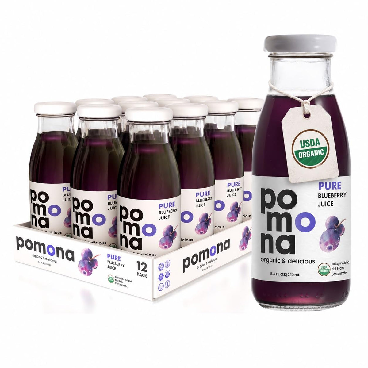 Pomona Organic Cold-Pressed Pure Juice, 8.4 oz, 12-Pack