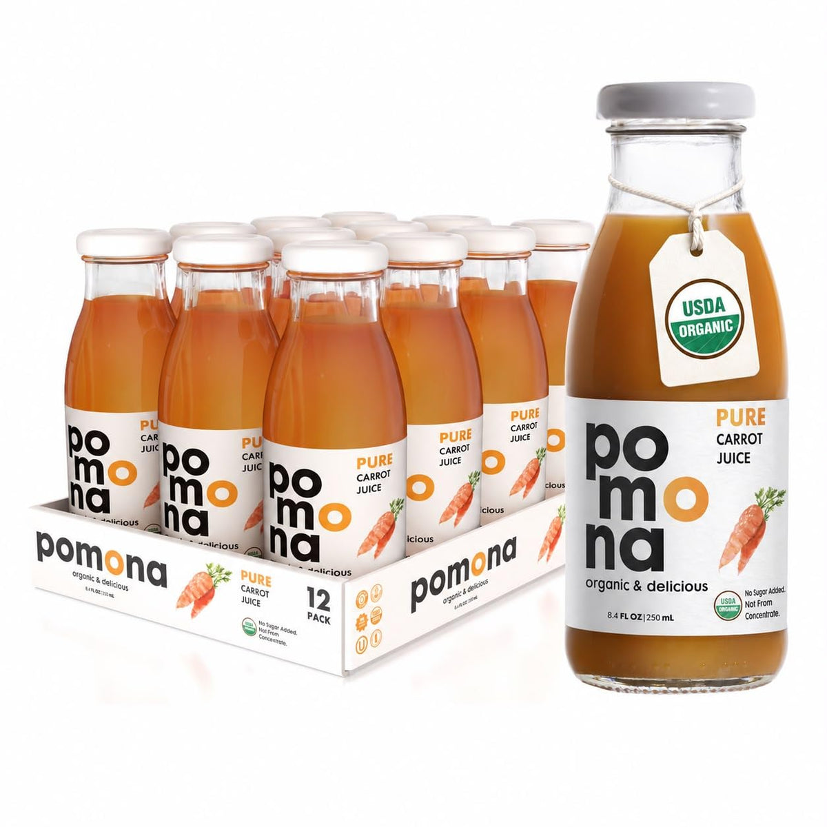 Pomona Organic Cold-Pressed Pure Juice, 8.4 oz, 12-Pack