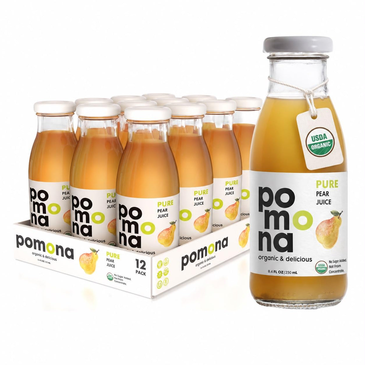 Pomona Organic Cold-Pressed Pure Juice, 8.4 oz, 12-Pack