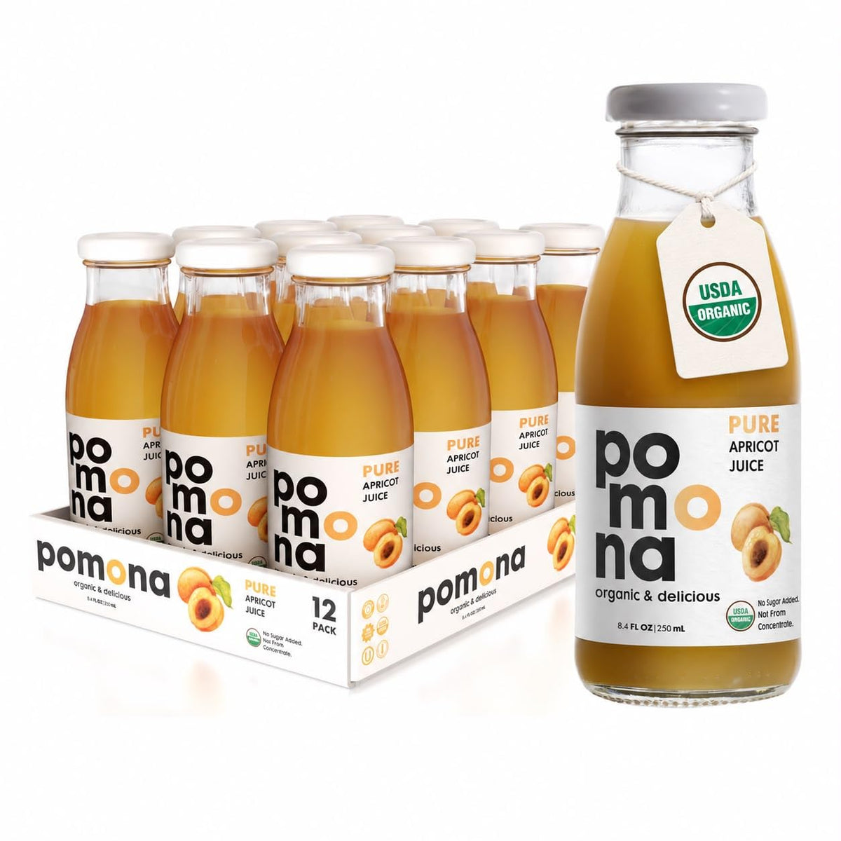 Pomona Organic Cold-Pressed Pure Juice, 8.4 oz, 12-Pack