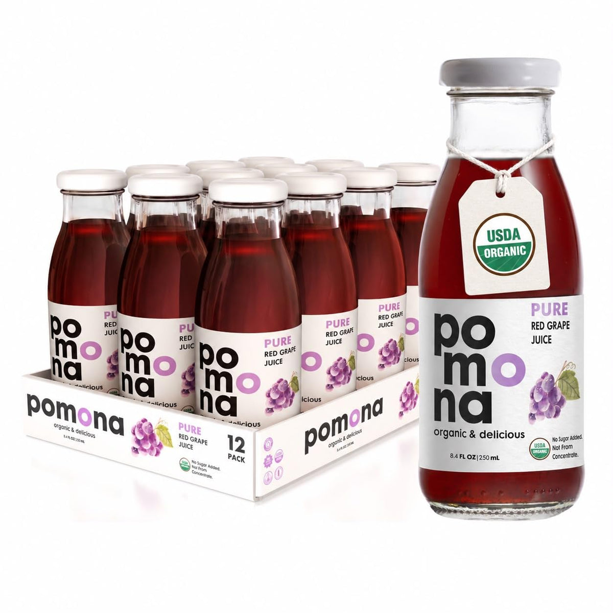 Pomona Organic Cold-Pressed Pure Juice, 8.4 oz, 12-Pack