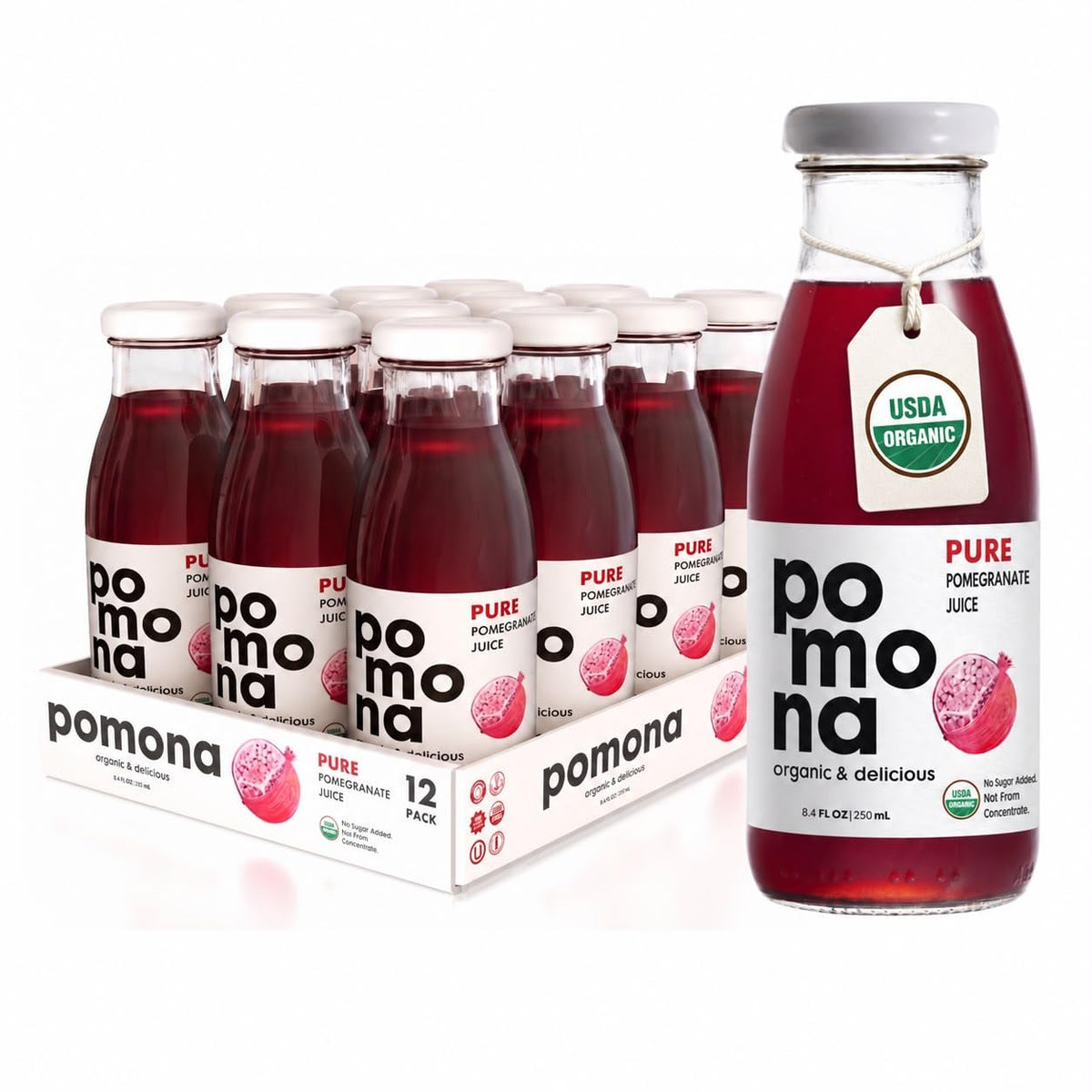 Pomona Organic Cold-Pressed Pure Juice, 8.4 oz, 12-Pack