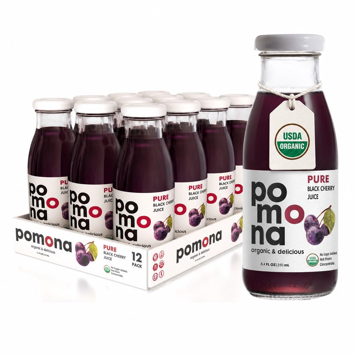 Pomona Organic Cold-Pressed Pure Juice, 8.4 oz, 12-Pack