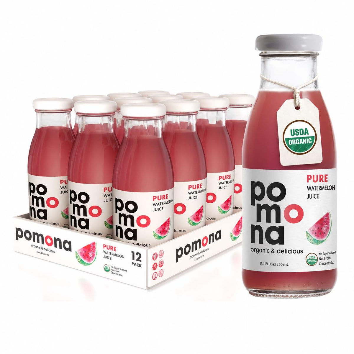 Pomona Organic Cold-Pressed Pure Juice, 8.4 oz, 12-Pack