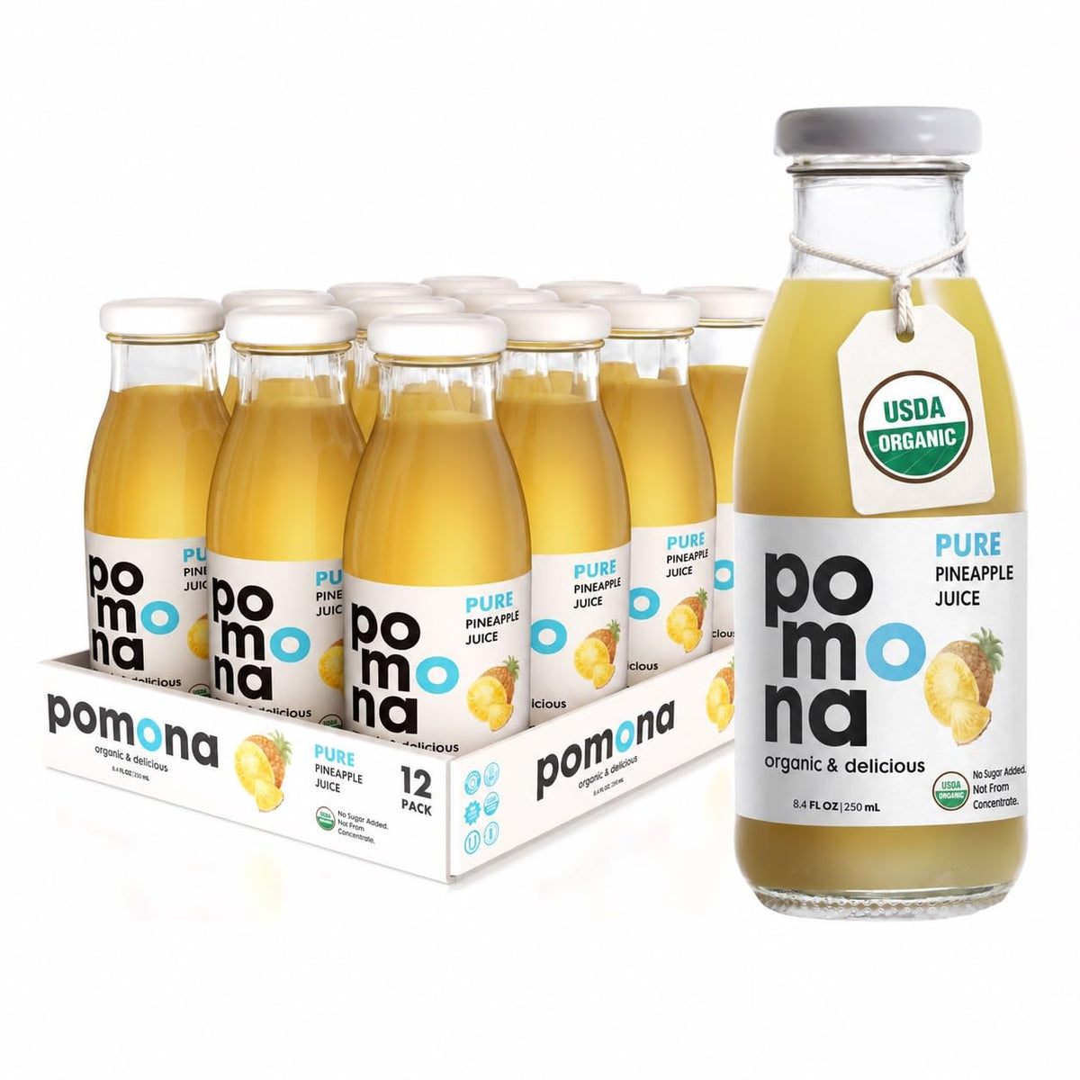 Pomona Organic Cold-Pressed Pure Juice, 8.4 oz, 12-Pack