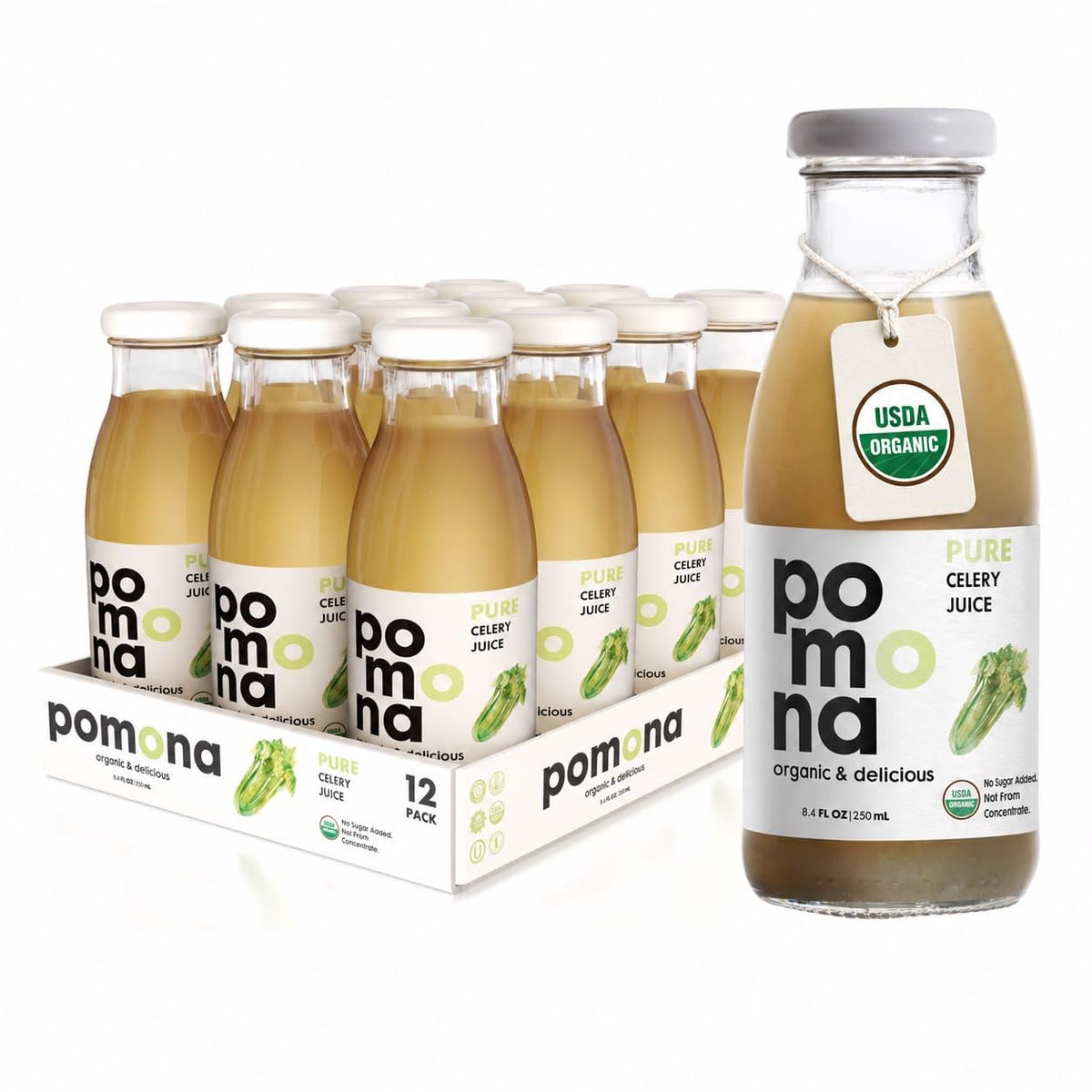 Pomona Organic Cold-Pressed Pure Juice, 8.4 oz, 12-Pack