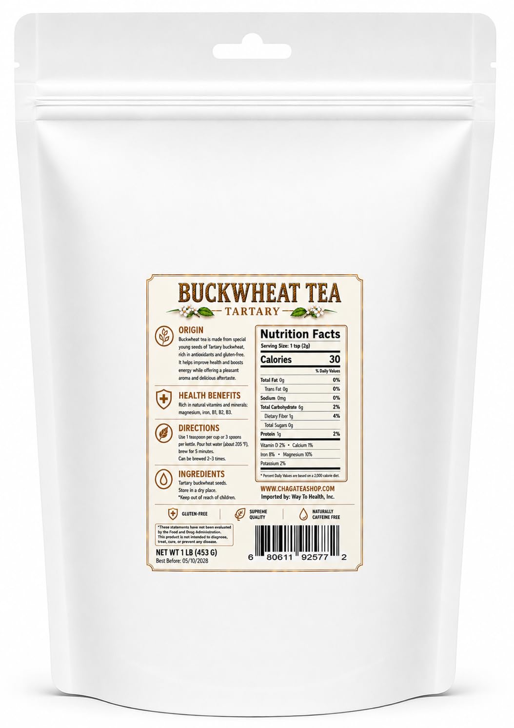 Premium Roasted Tartary Buckwheat Tea, Caffeine-Free