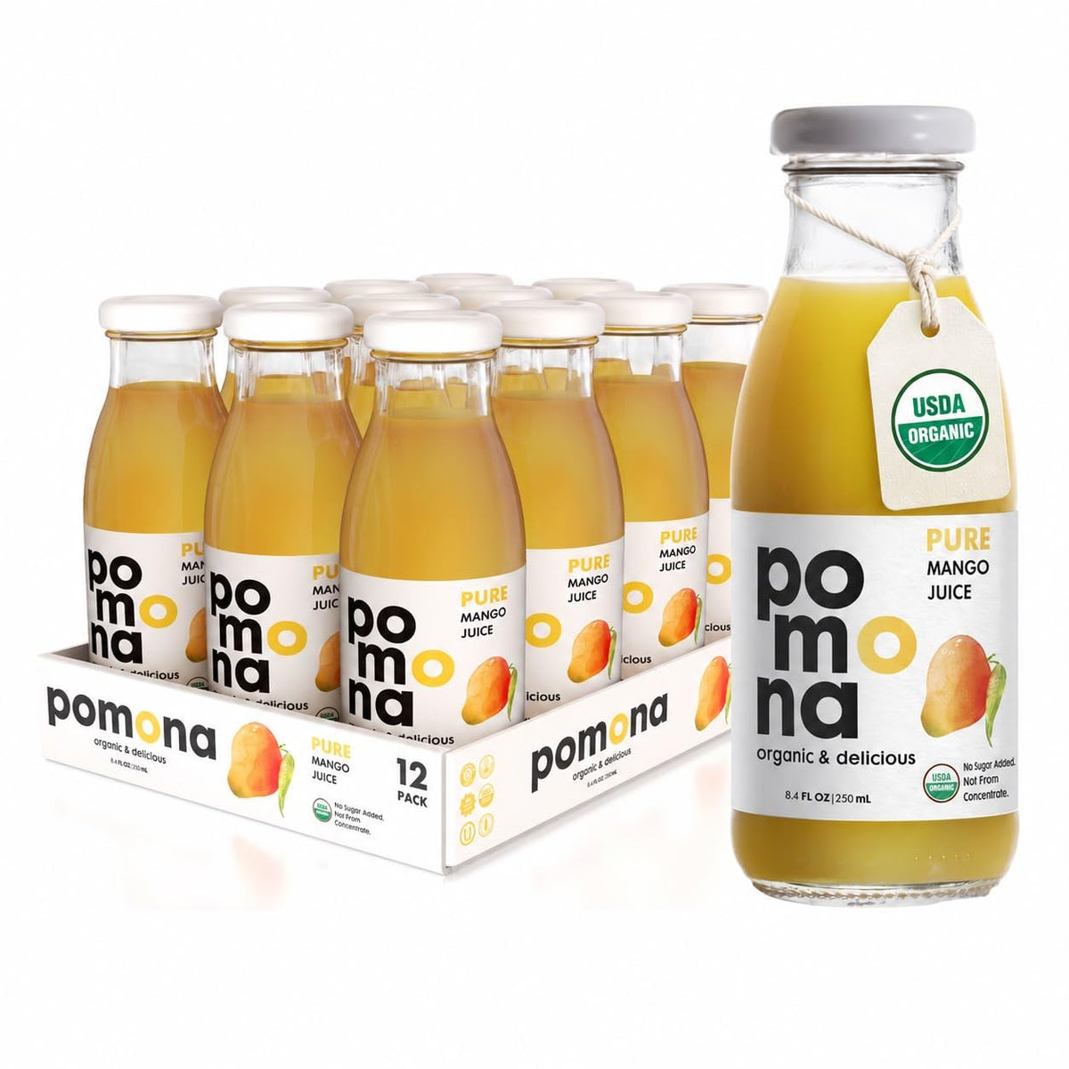 Pomona Organic Cold-Pressed Pure Juice, 8.4 oz, 12-Pack
