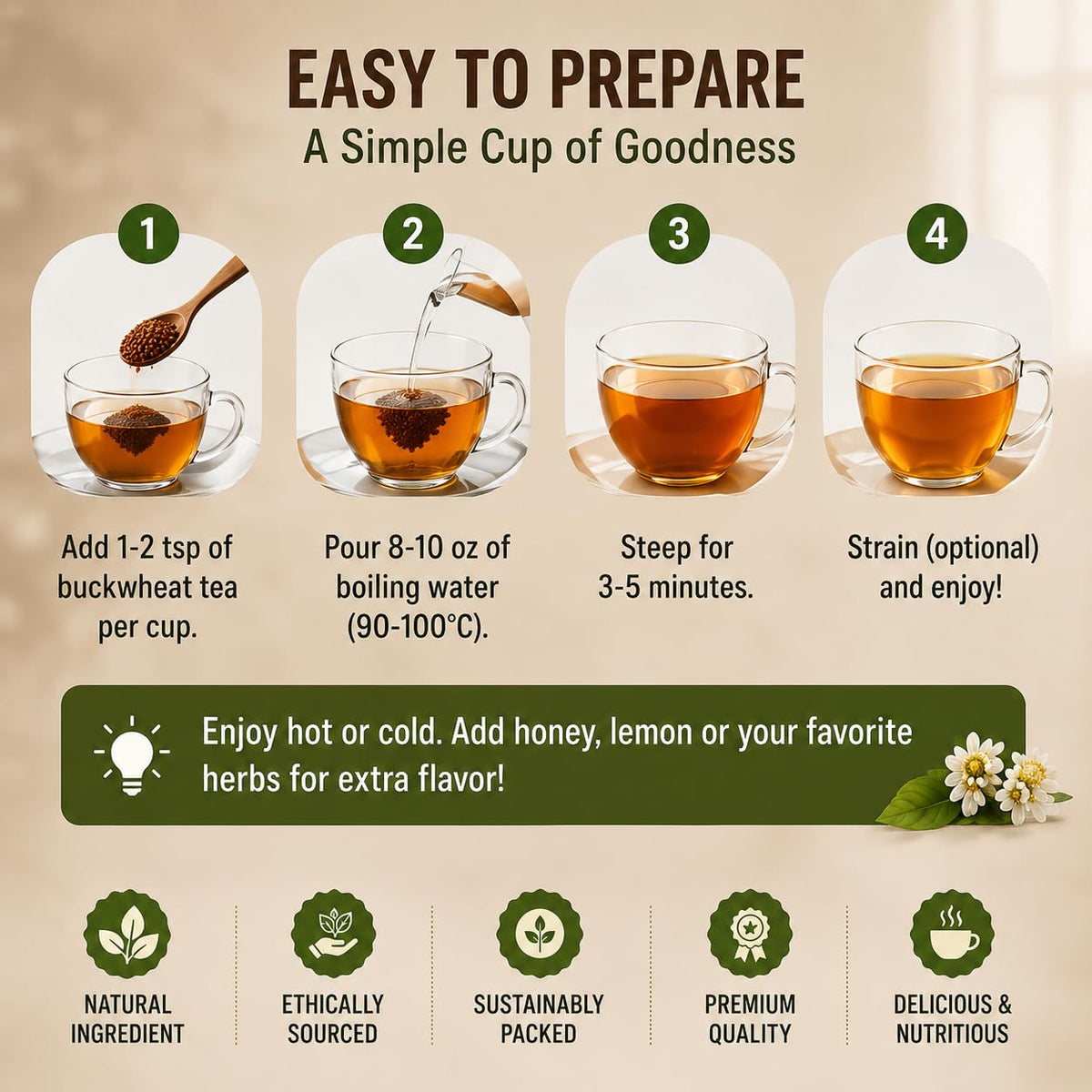 Premium Roasted Tartary Buckwheat Tea, Caffeine-Free