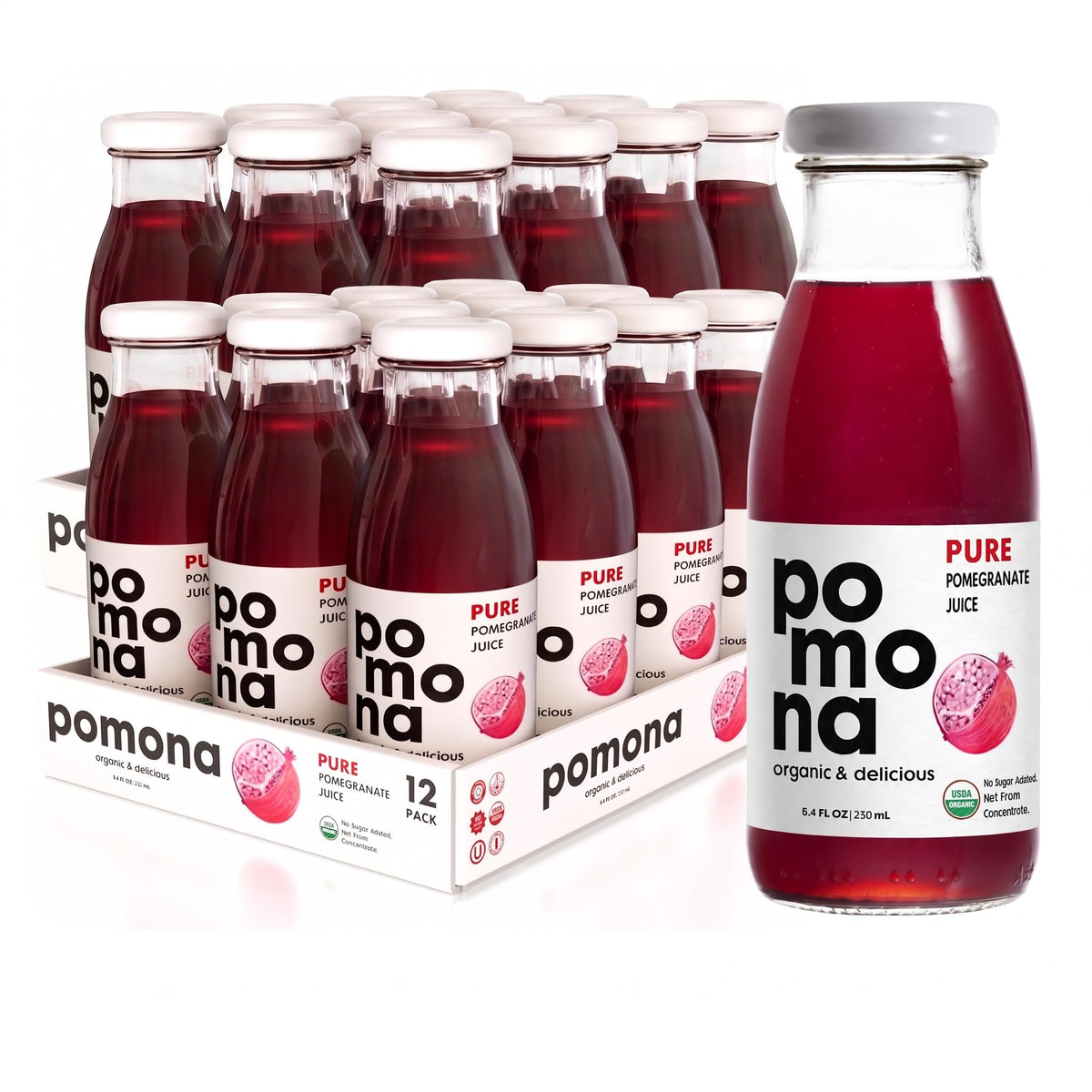 Pomona Organic Cold-Pressed Pure Juice, 8.4 oz, 12-Pack