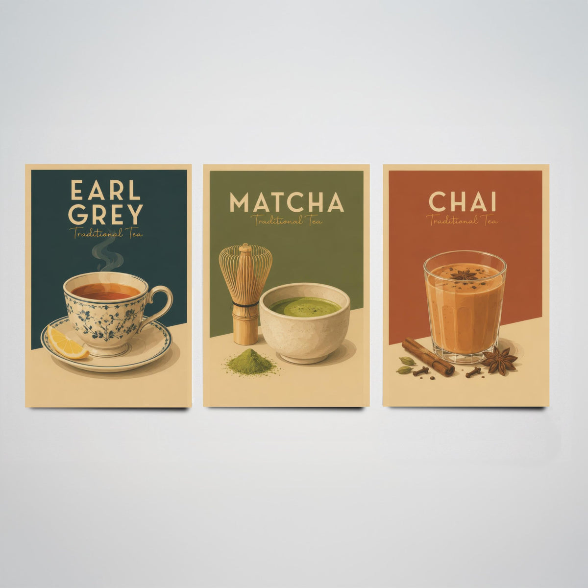 Vintage Tea & Coffee Art Prints Set, Unframed Wall Decor