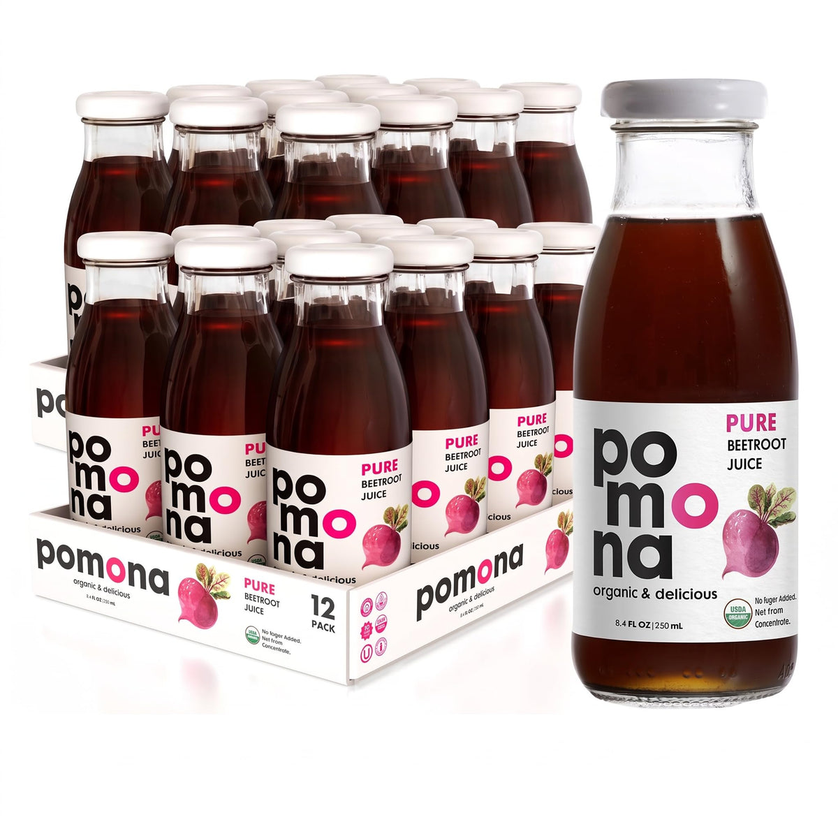 Pomona Organic Cold-Pressed Pure Juice, 8.4 oz, 12-Pack