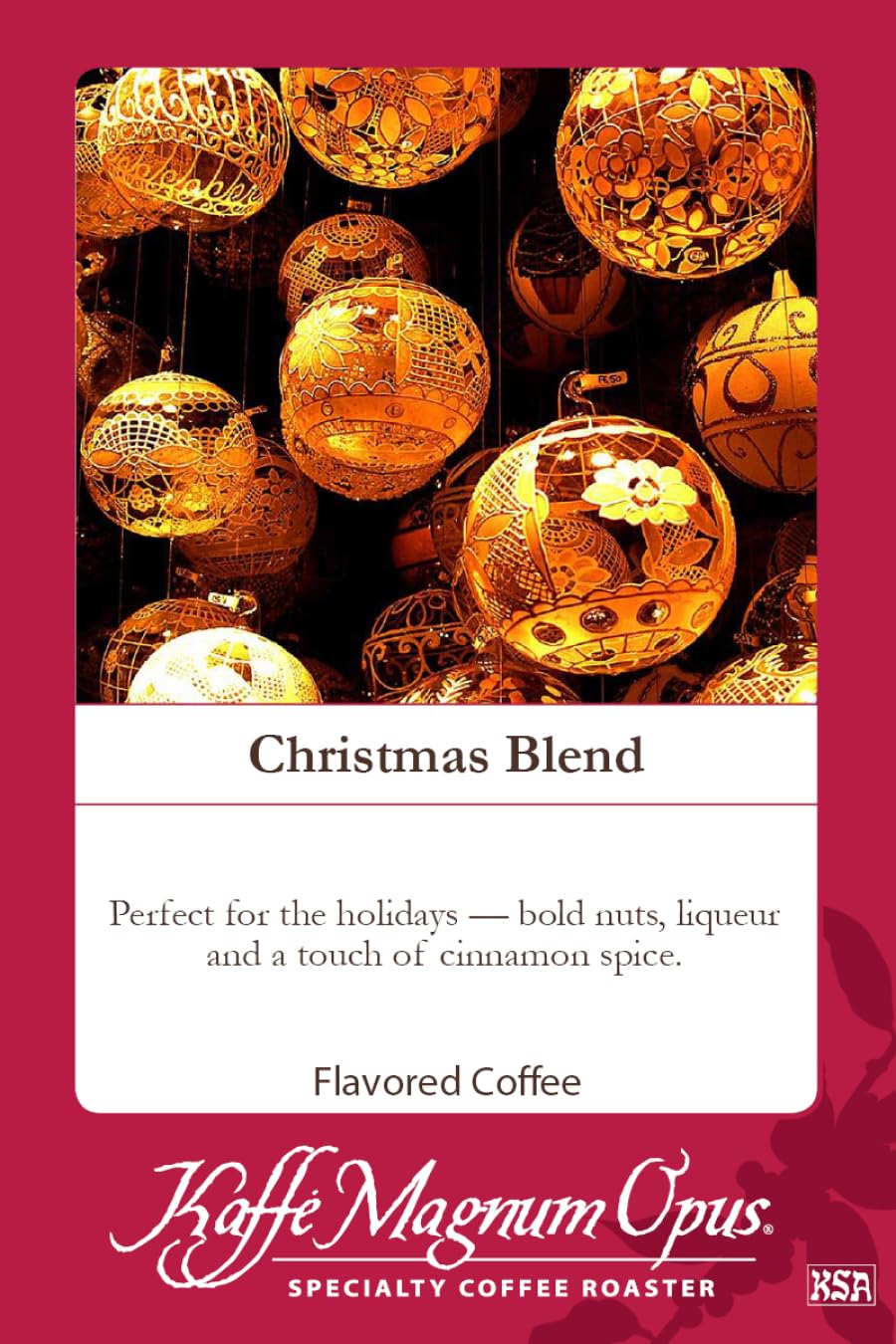 Kaffe Magnum Opus Christmas Blend Ground Coffee, 72-Pack