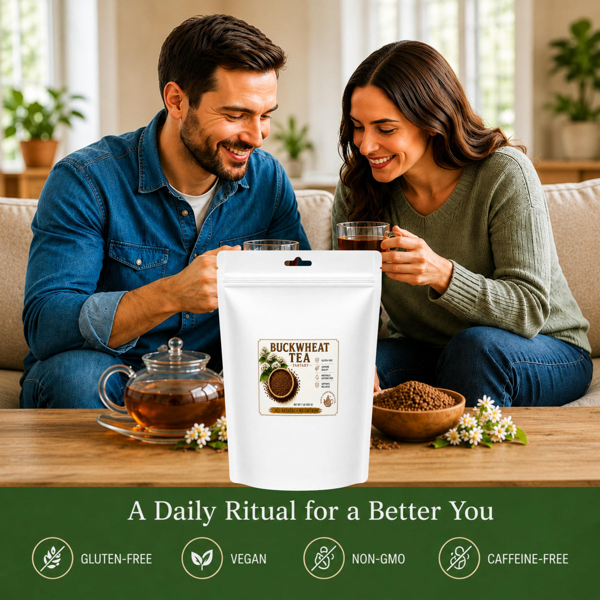 Premium Roasted Tartary Buckwheat Tea, Caffeine-Free