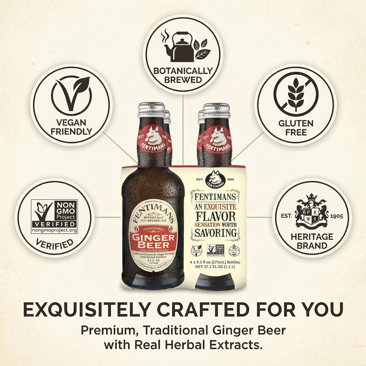 Fentimans Ginger Beer, 9.3 fl oz Bottles, 6-Pack