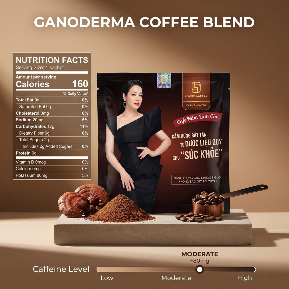 Laura Ganoderma Reishi 3-in-1 Instant Coffee Mix, 10 Sachets