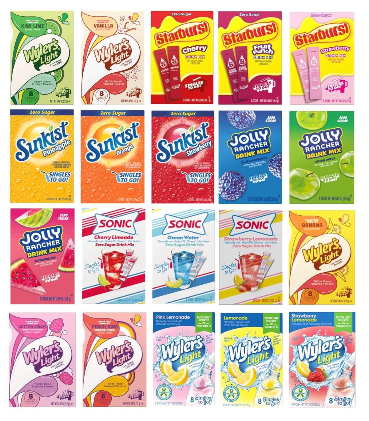 Singles To Go! Zero Sugar Drink Mix Variety Pack, 20 Flavors
