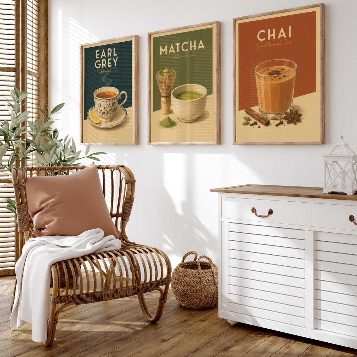Vintage Tea & Coffee Art Prints Set, Unframed Wall Decor