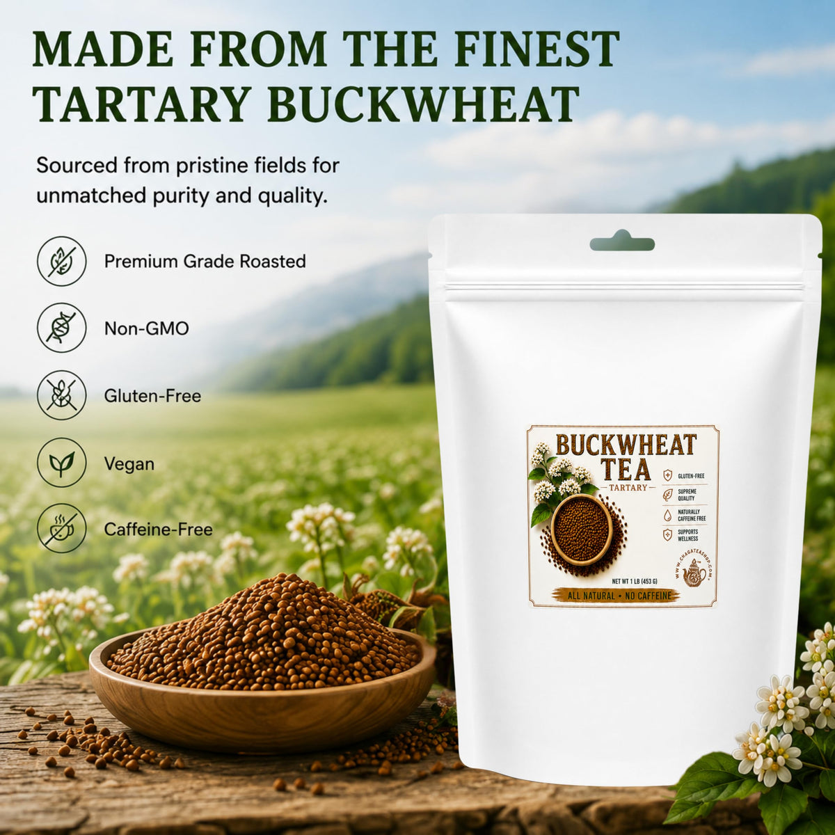 Premium Roasted Tartary Buckwheat Tea, Caffeine-Free