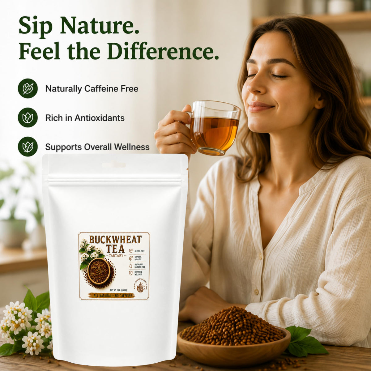 Premium Roasted Tartary Buckwheat Tea, Caffeine-Free