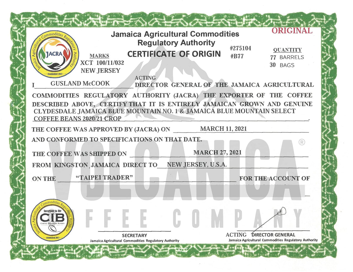 Jamaica Blue Mountain Clifton Mount Whole Bean Coffee, 5 lb