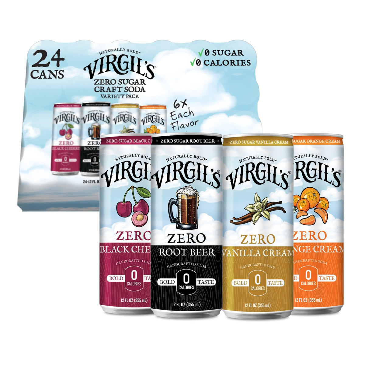 Virgil's Zero Sugar Soda Slim Cans, 24-Pack