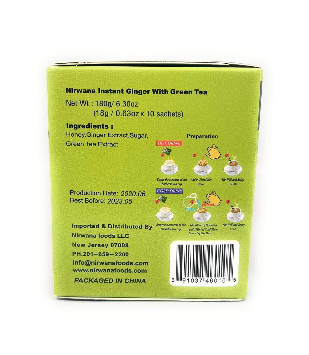 Nirwana Ginger Green Tea Instant Mix, 10 Sachets, 24 Boxes