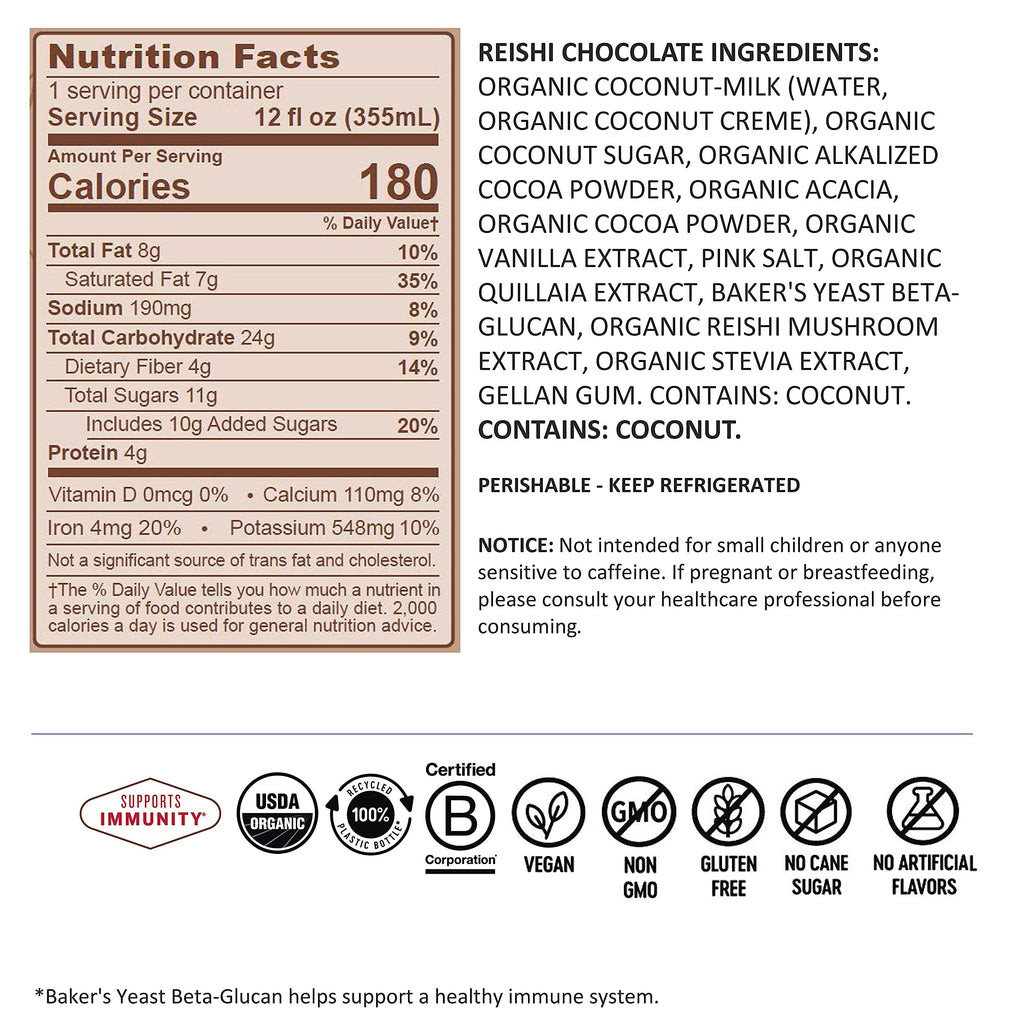 REBBL Reishi Chocolate Plant-Based Immunity Elixir, 12-Pack