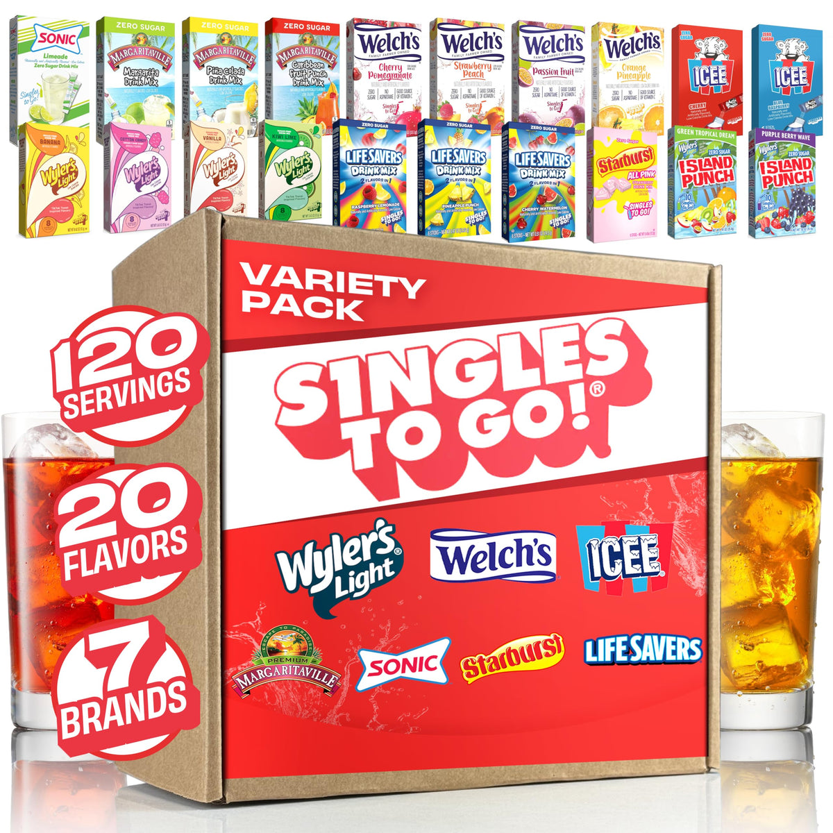 Singles To Go! Sugar-Free Drink Mix Variety Pack, 120 Packets